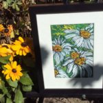 Painting By Irene Naested in flower garden at Art in the Garden Show and Sale